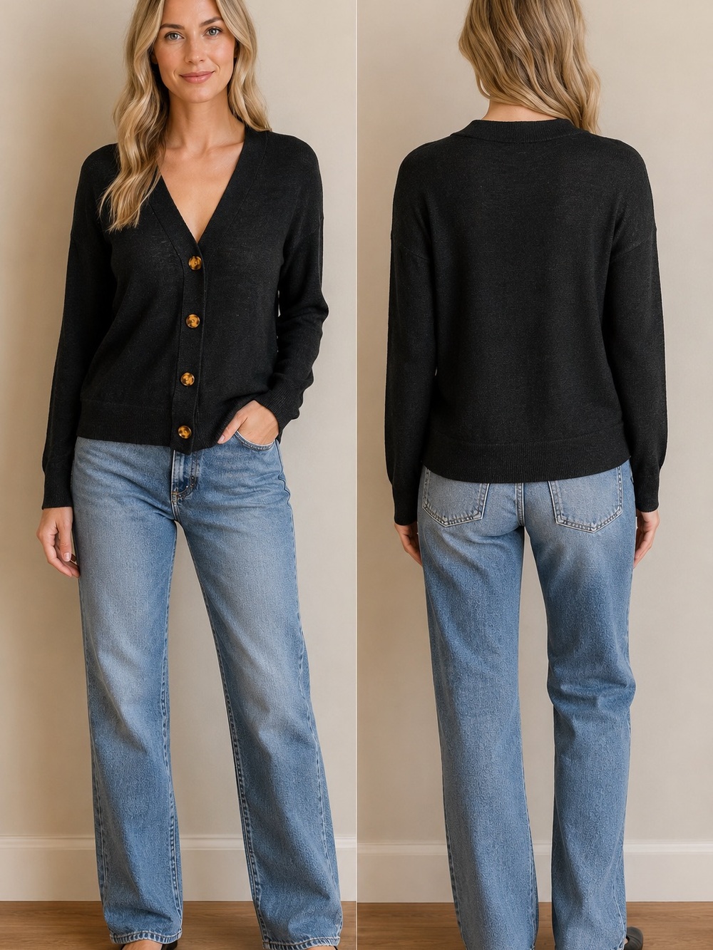 LOFT Petites XSP Black Ramie Blend
Button Front Cardigan